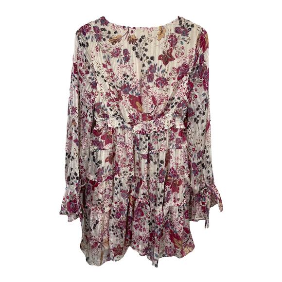 Free People Closer To The Heart Mini Dress Small NWT Cream Pink Floral Boho - Picture 3 of 7